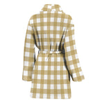 Beige And White Check Pattern Print Women's Bathrobe