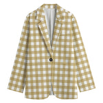 Beige And White Check Pattern Print Women's Blazer