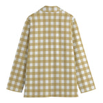 Beige And White Check Pattern Print Women's Blazer