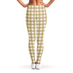 Beige And White Check Pattern Print Women's Leggings
