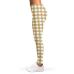 Beige And White Check Pattern Print Women's Leggings