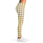 Beige And White Check Pattern Print Women's Leggings