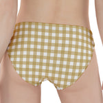 Beige And White Check Pattern Print Women's Panties