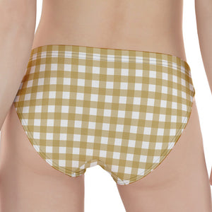 Beige And White Check Pattern Print Women's Panties