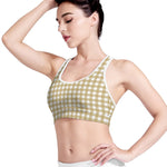 Beige And White Check Pattern Print Women's Sports Bra