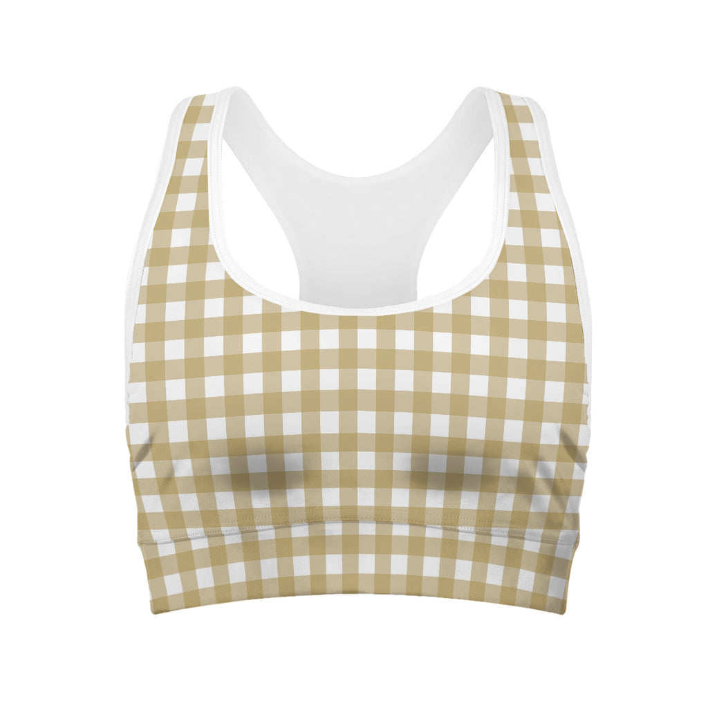 Beige And White Check Pattern Print Women's Sports Bra