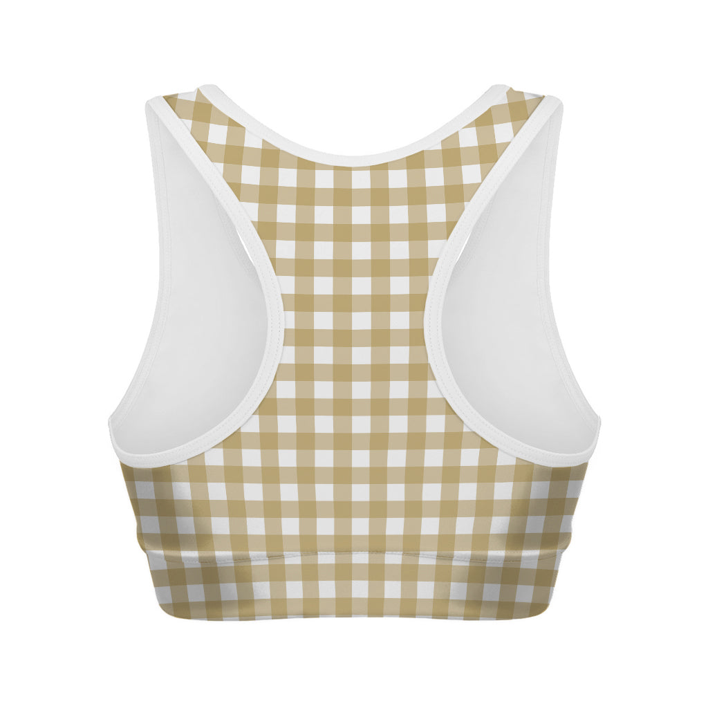 Beige And White Check Pattern Print Women's Sports Bra