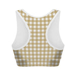 Beige And White Check Pattern Print Women's Sports Bra
