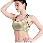 Beige And White Check Pattern Print Women's Sports Bra