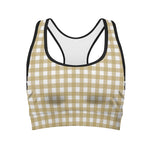Beige And White Check Pattern Print Women's Sports Bra