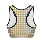 Beige And White Check Pattern Print Women's Sports Bra