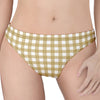 Beige And White Check Pattern Print Women's Thong