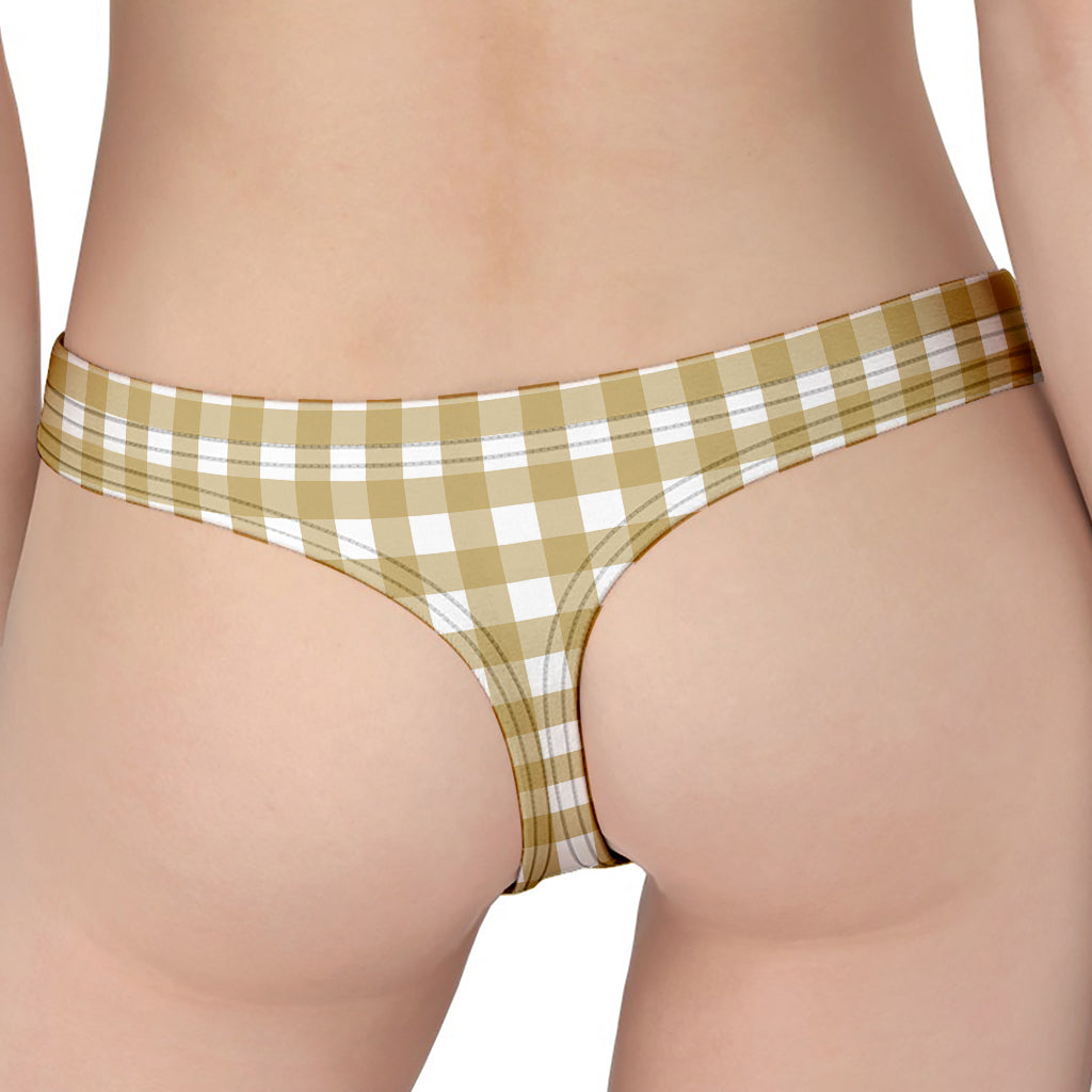 Beige And White Check Pattern Print Women's Thong