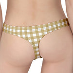 Beige And White Check Pattern Print Women's Thong