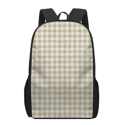 Beige And White Gingham Pattern Print 17 Inch Backpack