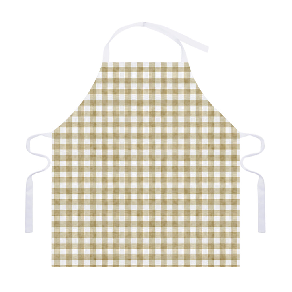 Beige And White Gingham Pattern Print Adjustable Apron