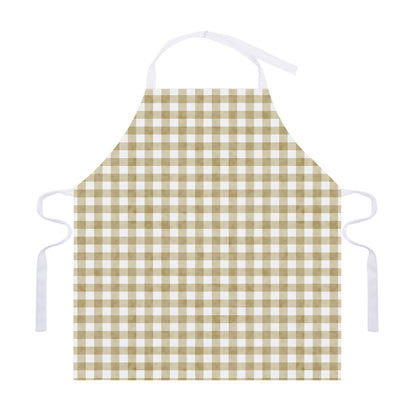 Beige And White Gingham Pattern Print Adjustable Apron