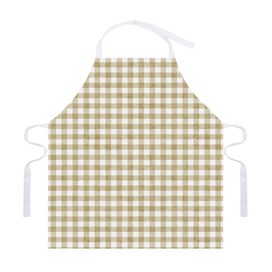 Beige And White Gingham Pattern Print Adjustable Apron