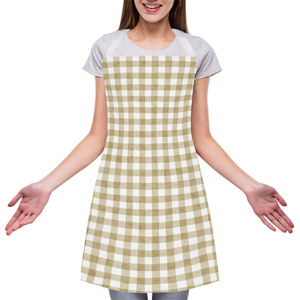 Beige And White Gingham Pattern Print Adjustable Apron