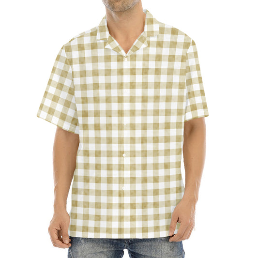 Beige And White Gingham Pattern Print Aloha Shirt