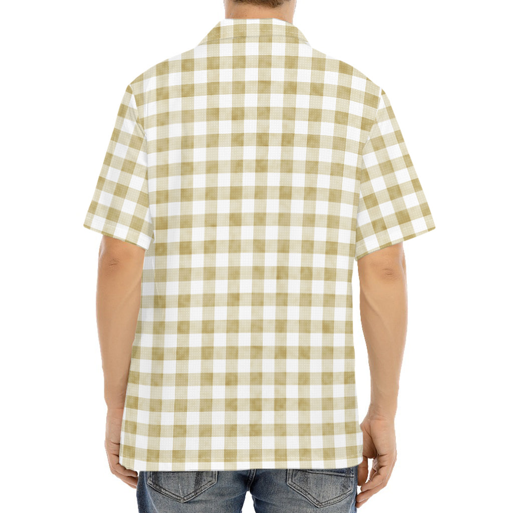 Beige And White Gingham Pattern Print Aloha Shirt