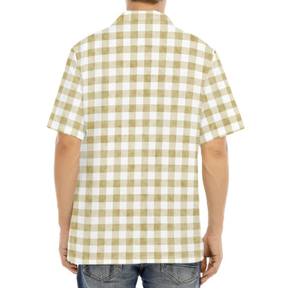 Beige And White Gingham Pattern Print Aloha Shirt