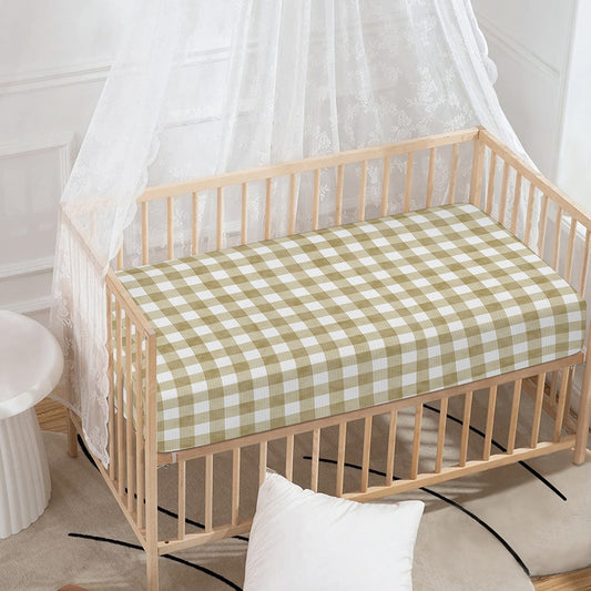 Beige And White Gingham Pattern Print Baby Crib Sheet