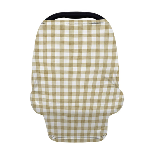 Beige And White Gingham Pattern Print Baby Seat Cover