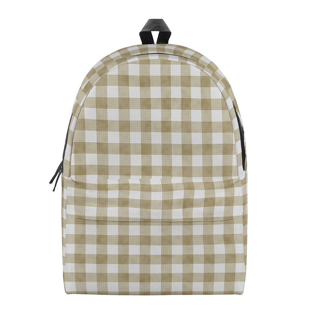 Beige And White Gingham Pattern Print Backpack