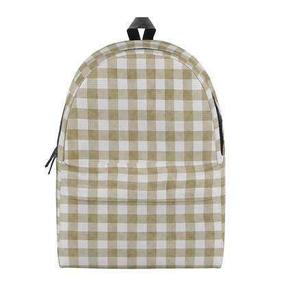 Beige And White Gingham Pattern Print Backpack