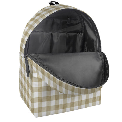 Beige And White Gingham Pattern Print Backpack