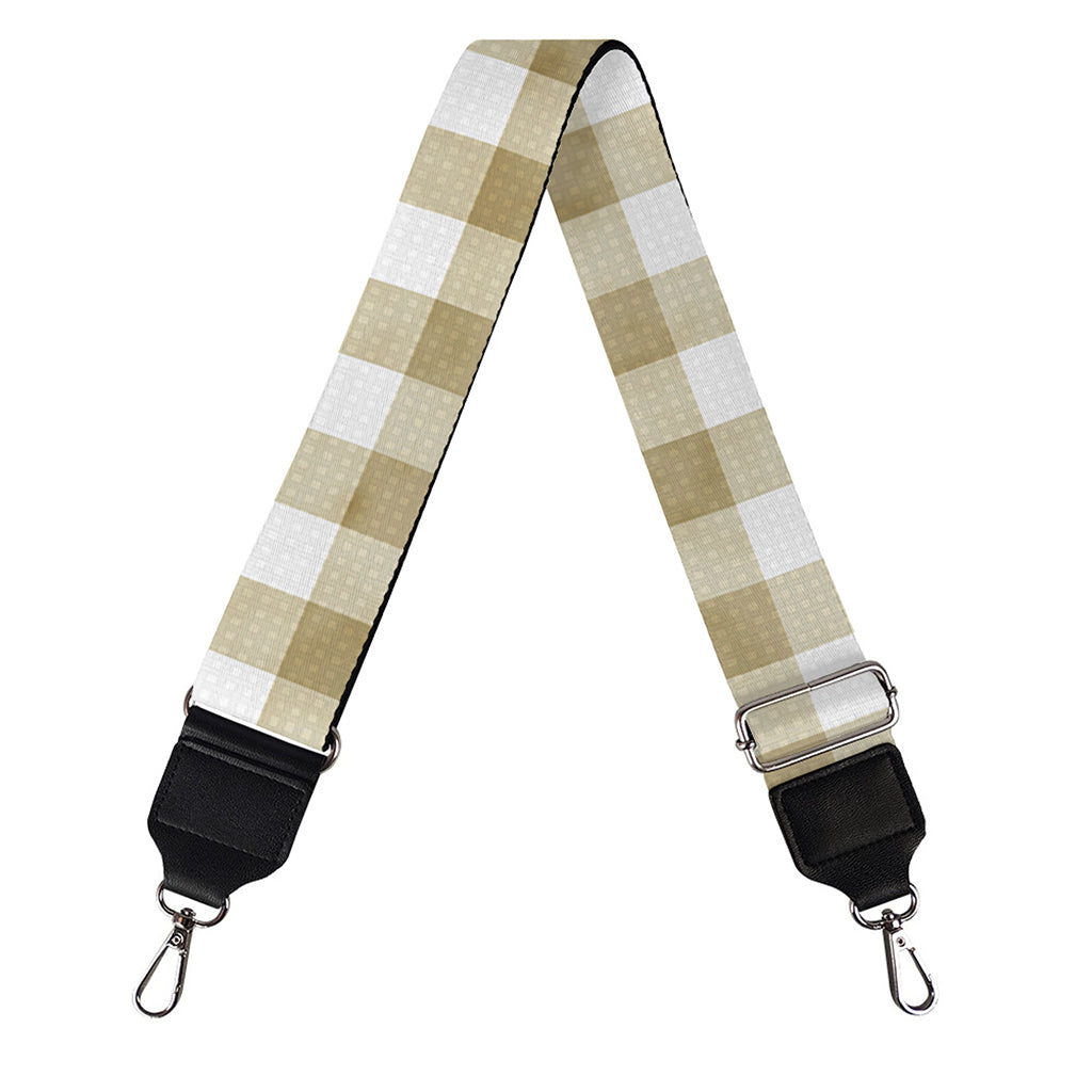 Beige And White Gingham Pattern Print Bag Strap