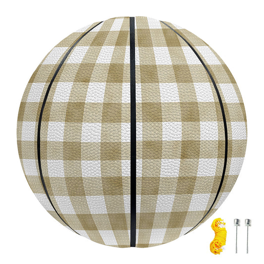 Beige And White Gingham Pattern Print Basketball
