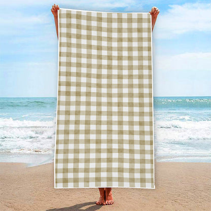 Beige And White Gingham Pattern Print Beach Towel