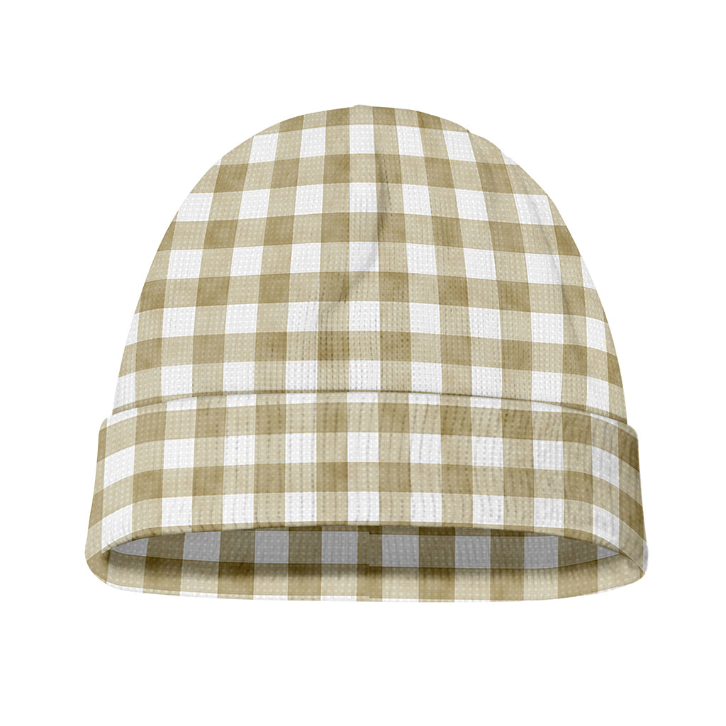Beige And White Gingham Pattern Print Beanie