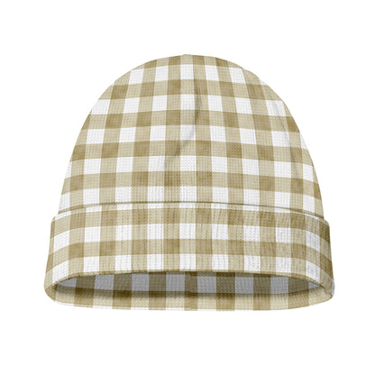 Beige And White Gingham Pattern Print Beanie