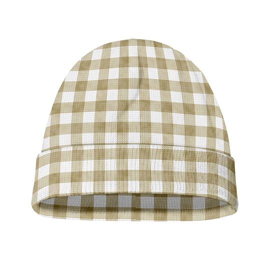 Beige And White Gingham Pattern Print Beanie