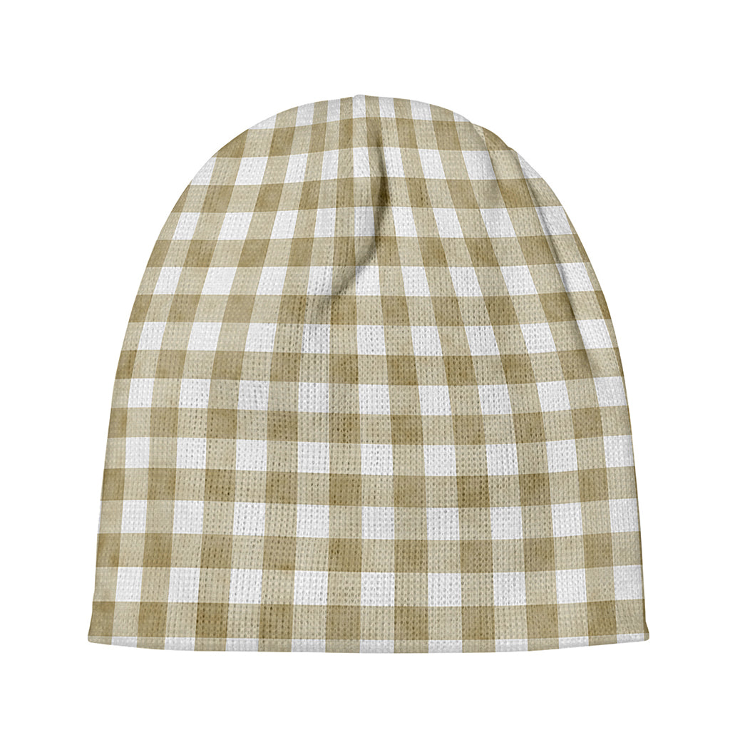 Beige And White Gingham Pattern Print Beanie