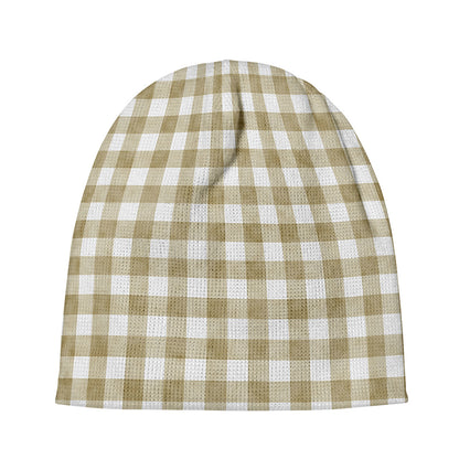 Beige And White Gingham Pattern Print Beanie