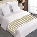 Beige And White Gingham Pattern Print Bed Runner