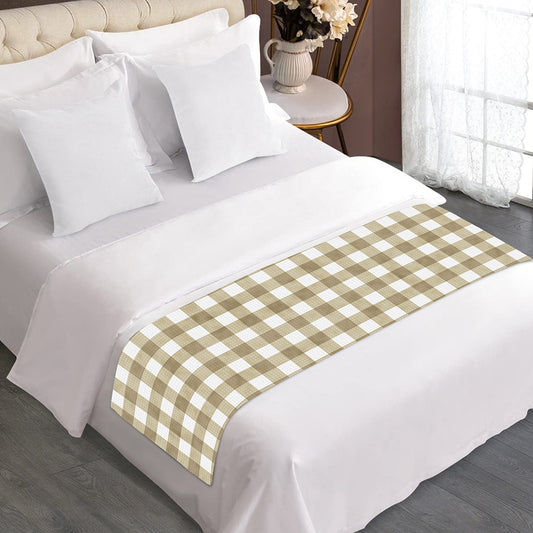 Beige And White Gingham Pattern Print Bed Runner