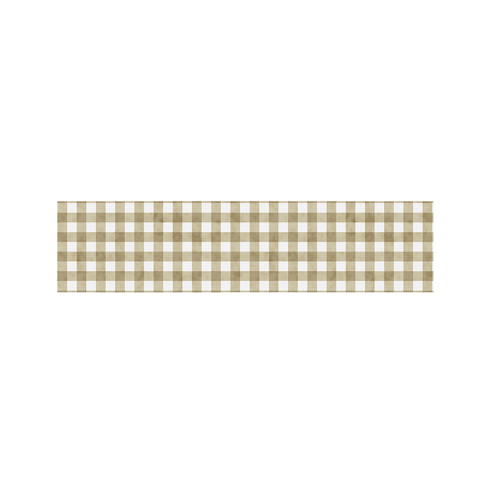 Beige And White Gingham Pattern Print Bed Runner