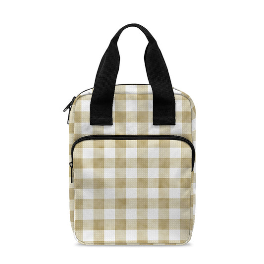 Beige And White Gingham Pattern Print Bible Tote Bag