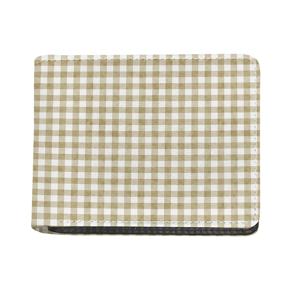 Beige And White Gingham Pattern Print Bifold Wallet