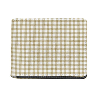 Beige And White Gingham Pattern Print Bifold Wallet