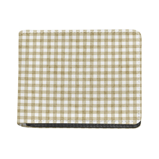 Beige And White Gingham Pattern Print Bifold Wallet
