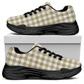 Beige And White Gingham Pattern Print Black Chunky Shoes