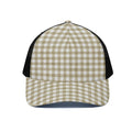 Beige And White Gingham Pattern Print Black Mesh Trucker Hat