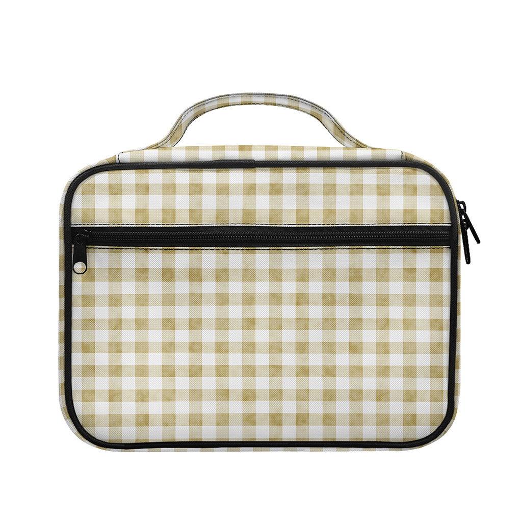 Beige And White Gingham Pattern Print Briefcase Bible Bag