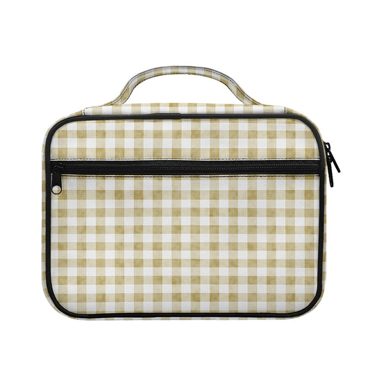 Beige And White Gingham Pattern Print Briefcase Bible Bag